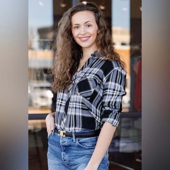 Rails Hunter Flannel Shirt Women’s M Plaid Black White Button Up - Picture 1 of 9